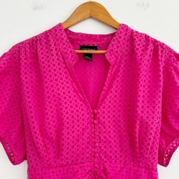 Lane Bryant Pink Boho Polka Dots Button Up Top Size 22/24 - Picture 2 of 12